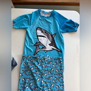 OVO Turquoise & Blue Shark Rashguard Swim Set